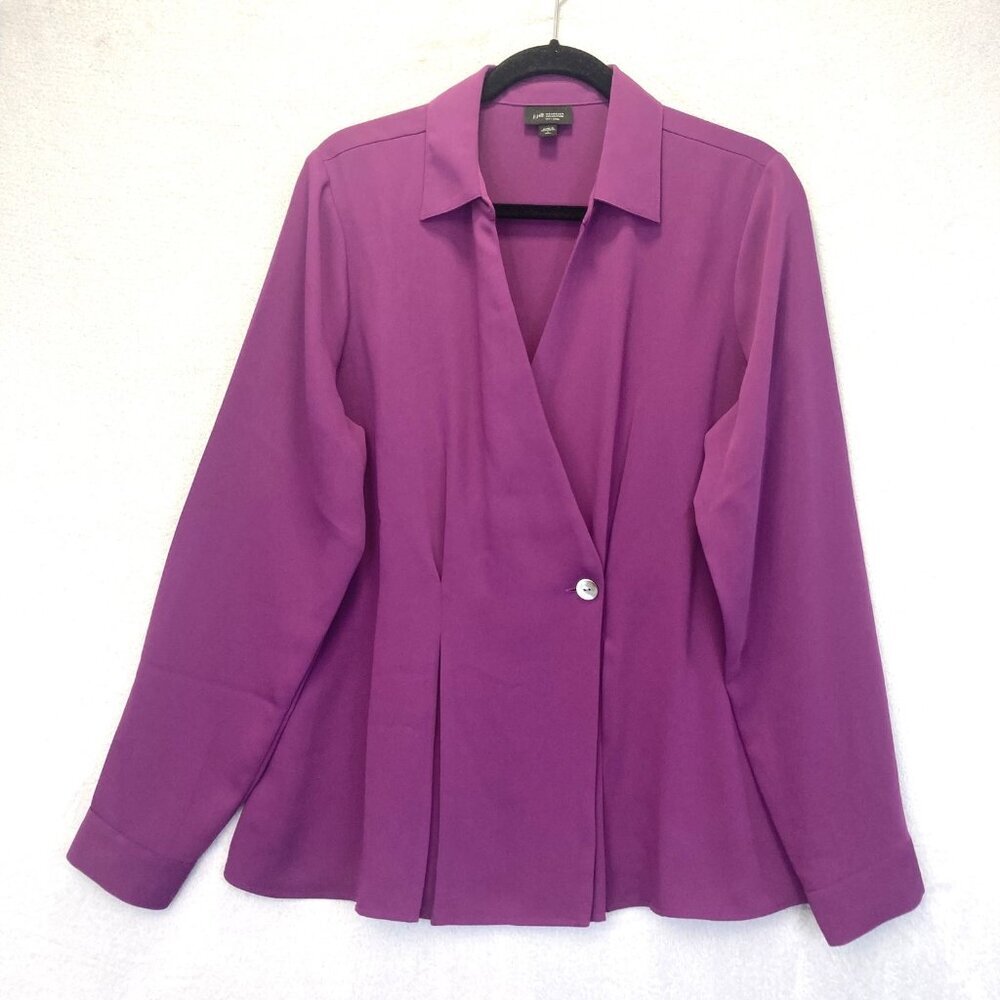 J Jill Wearever Purple Pleated Blazer Blouse Large Tall WTP283593
